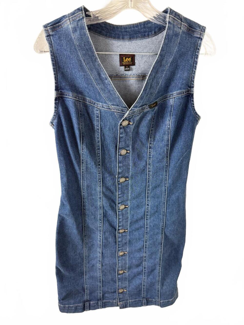 Lee Sleeveless Denim Dress with Front Button Closure